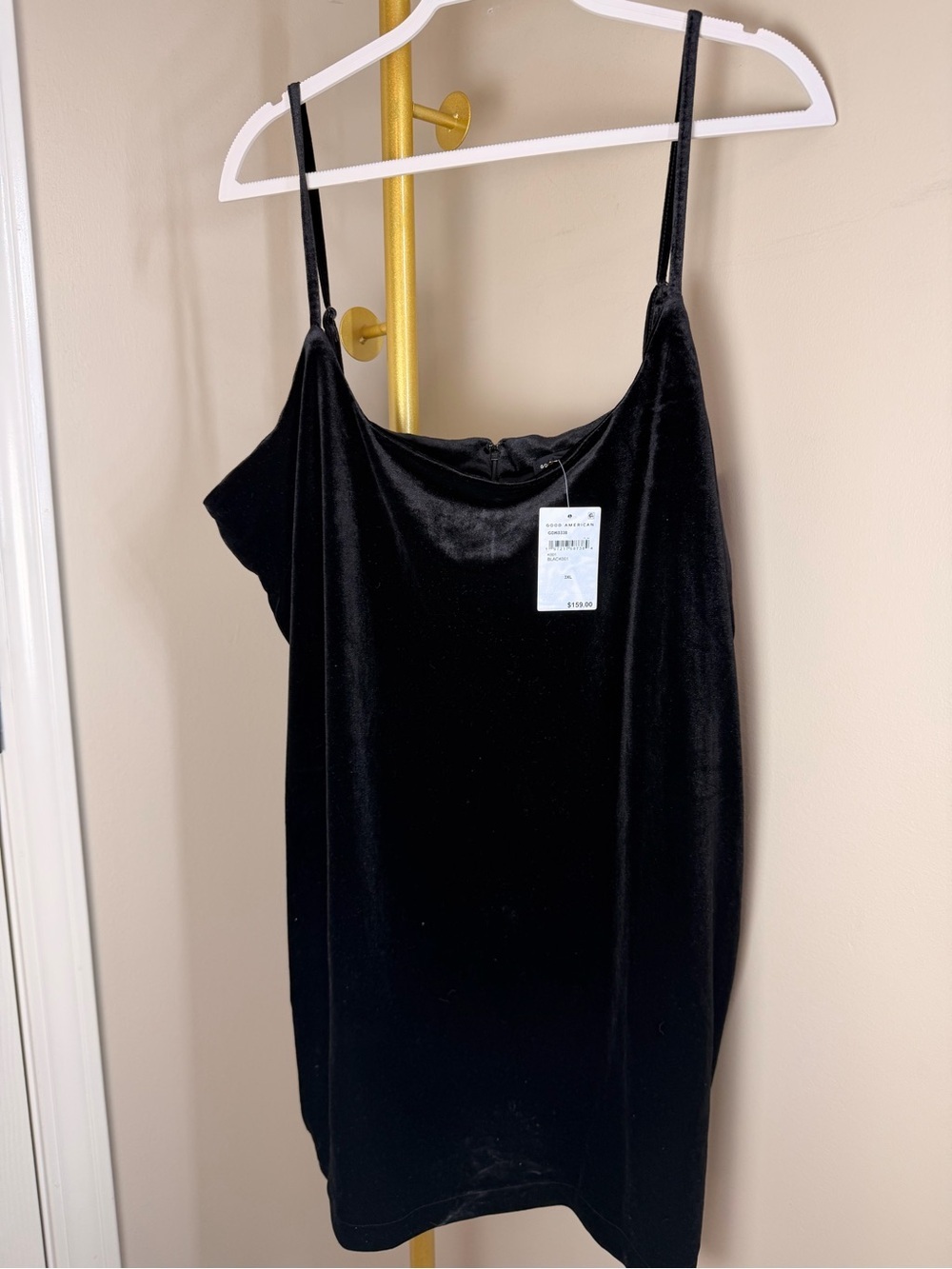 NWT Good American Little Black Velvet Mini Dress 3XL Adjustable Straps